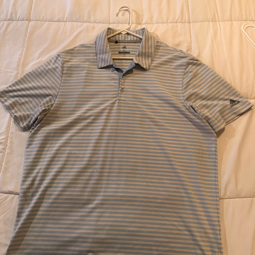 Adidas Men's Light Blue and White Polo Shirt